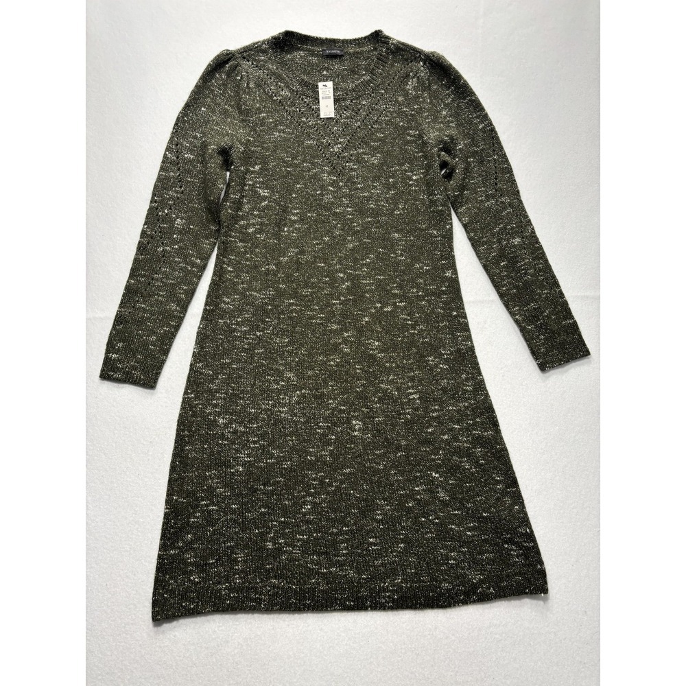Talbots Sweater Dress Womens M Green V Neck Long Sleeve Pullover Knee Length